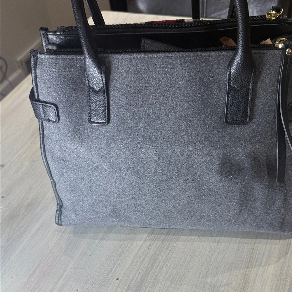 Source Unknown Gray Satchel/Crossbody with Bold Red Accent